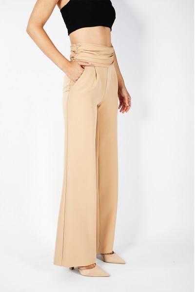 Anysa - Pantaloni bej cu fronseuri Anysa - Pantaloni bej cu fronseuri