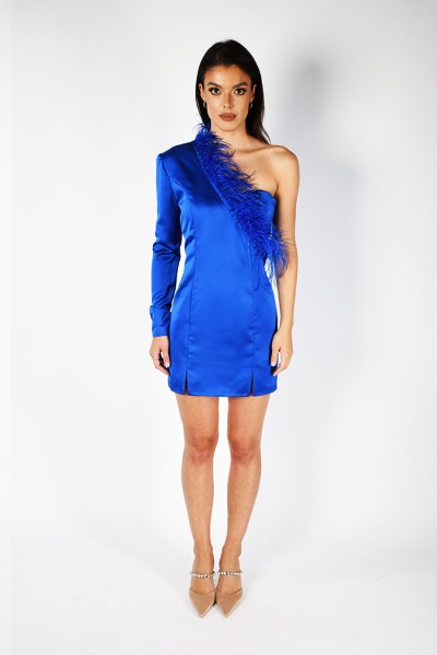 Reina - Dress with feathers - blue
