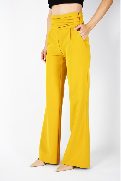 Anysa - Pantaloni galben-mustar cu fronseuri Anysa - Pantaloni galben-mustar cu fronseuri