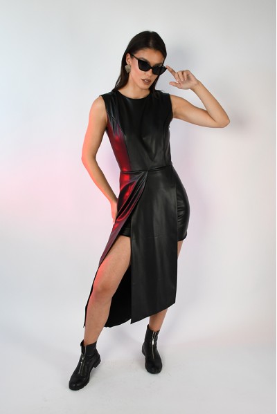 Matrix 23 - Rochie asimetrica din piele ecologica Matrix 23 - Rochie asimetrica din piele ecologica