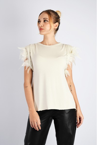 Elia - T-shirt with feathers applique