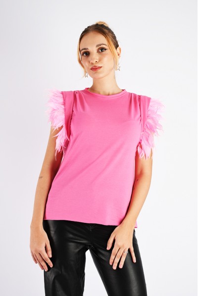 Elia - T-shirt with feathers applique pink