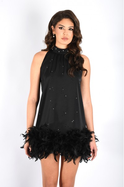 A.Rio Black Swan - Dress with feathers applique