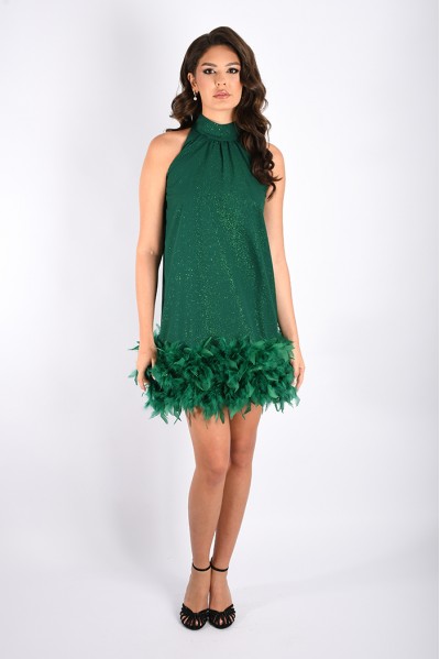 A.Rio Green - Dress with feathers applique green