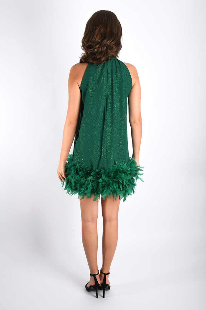 A.Rio Green - Dress with feathers applique green