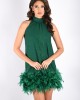 A.Rio Green - Dress with feathers applique green