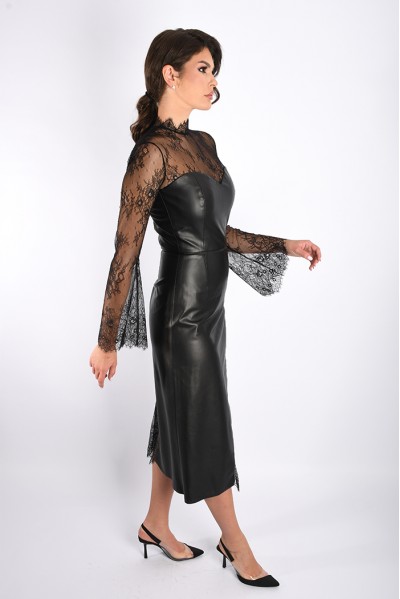 Mirabelle - Rochie din piele si dantela neagra Mirabelle - Rochie din piele si dantela neagra