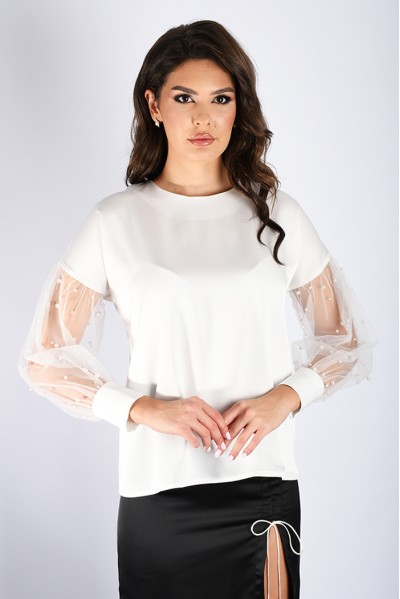 Bella -  Shirt with tulle puff sleeves white