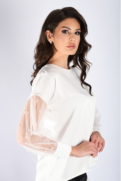 Bella - Camasa cu maneci bufante din tulle cu perle Bella - Camasa cu maneci bufante din tulle cu perle