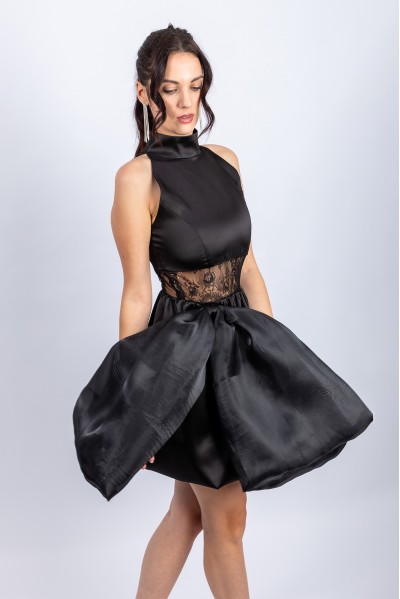 Minelli - Rochie neagra din tafta cu funda detasabila