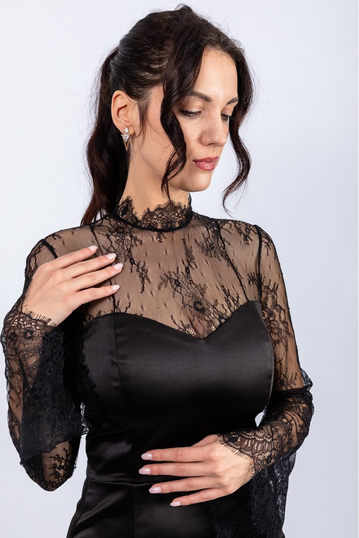 Mirabelle 2.0 - Rochie din tafta si dantela neagra