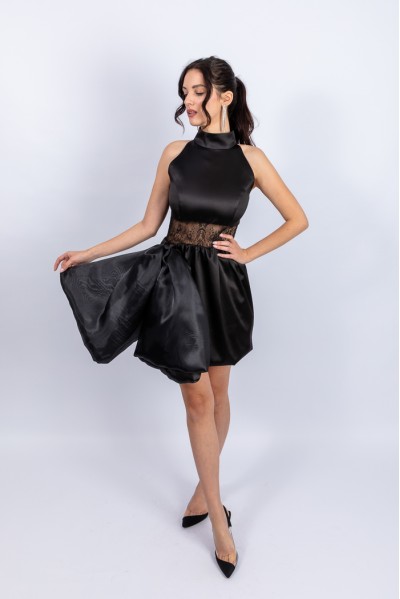 Minelli - Rochie neagra din tafta cu funda detasabila