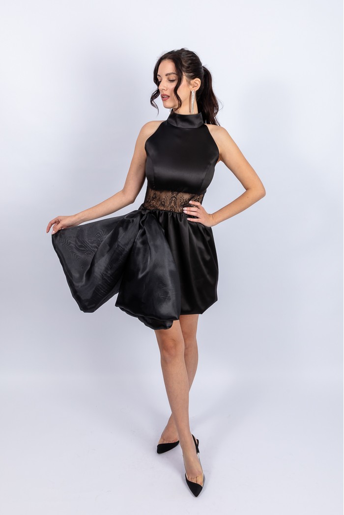 Minelli - Rochie neagra din tafta cu funda detasabila