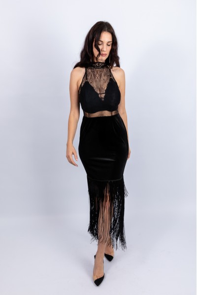 Kylie Dress - Rochie cu dantela si franjuri