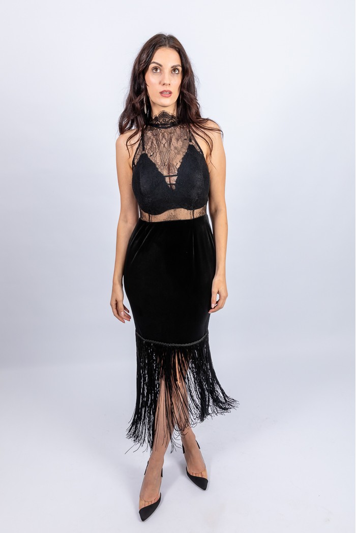 Kylie Dress - Rochie cu dantela si franjuri