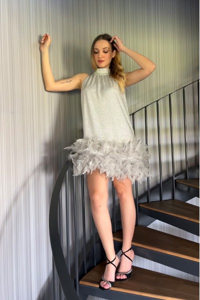 A.Rio - Dress with feathers applique GREY A.Rio - Dress with feathers applique GREY