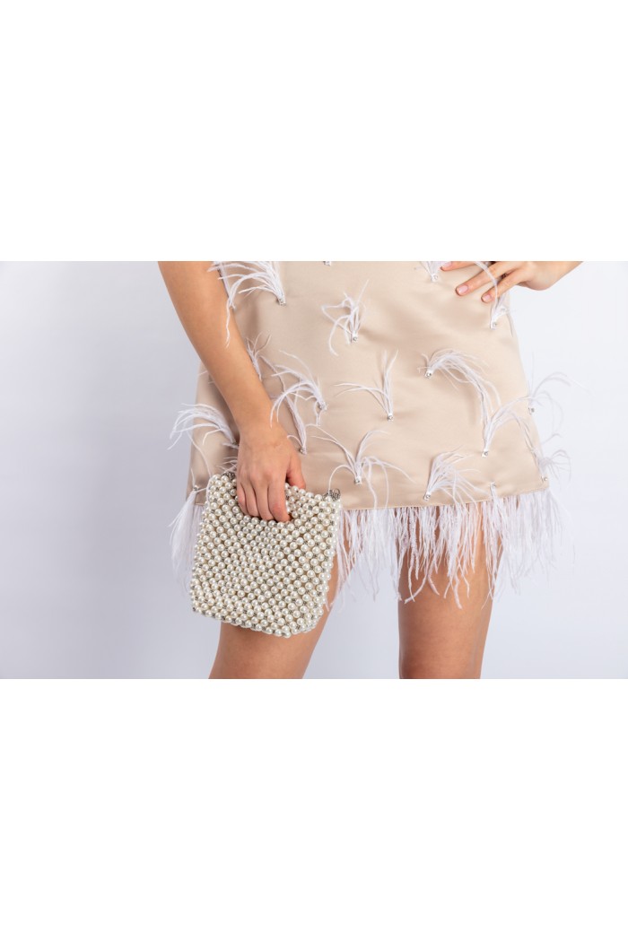 A.Rio - Rochie bej cu pene albe aplicate