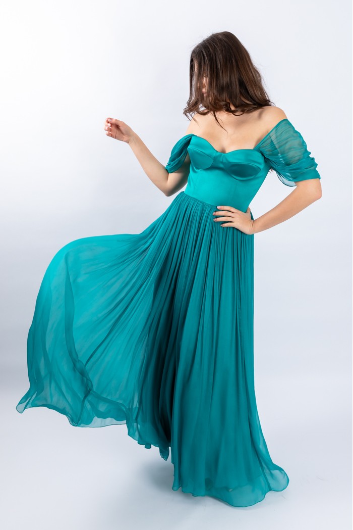 Anastasia - Rochie turcoaz din voal de matase 