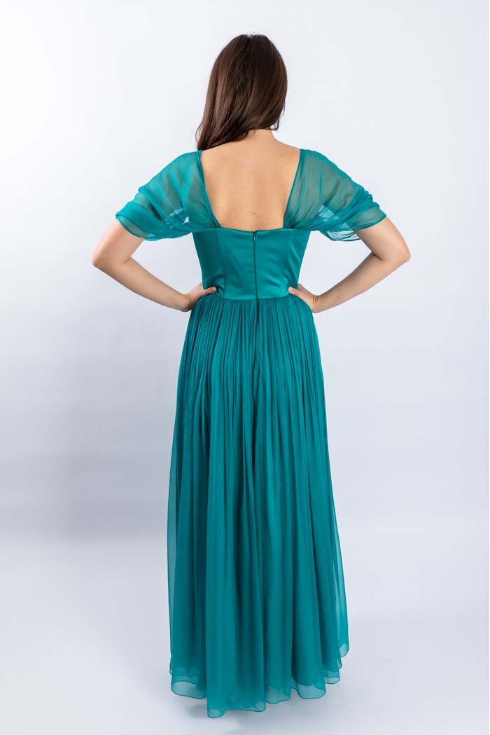 Anastasia - Rochie turcoaz din voal de matase 