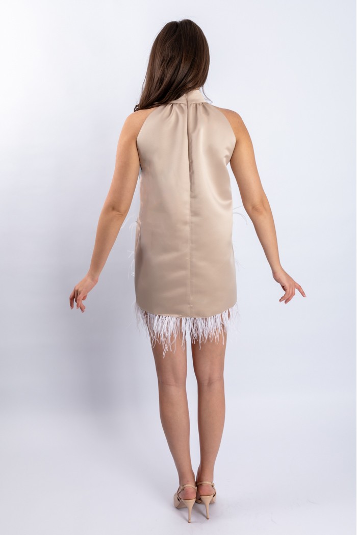 A.Rio - Rochie bej cu pene albe aplicate