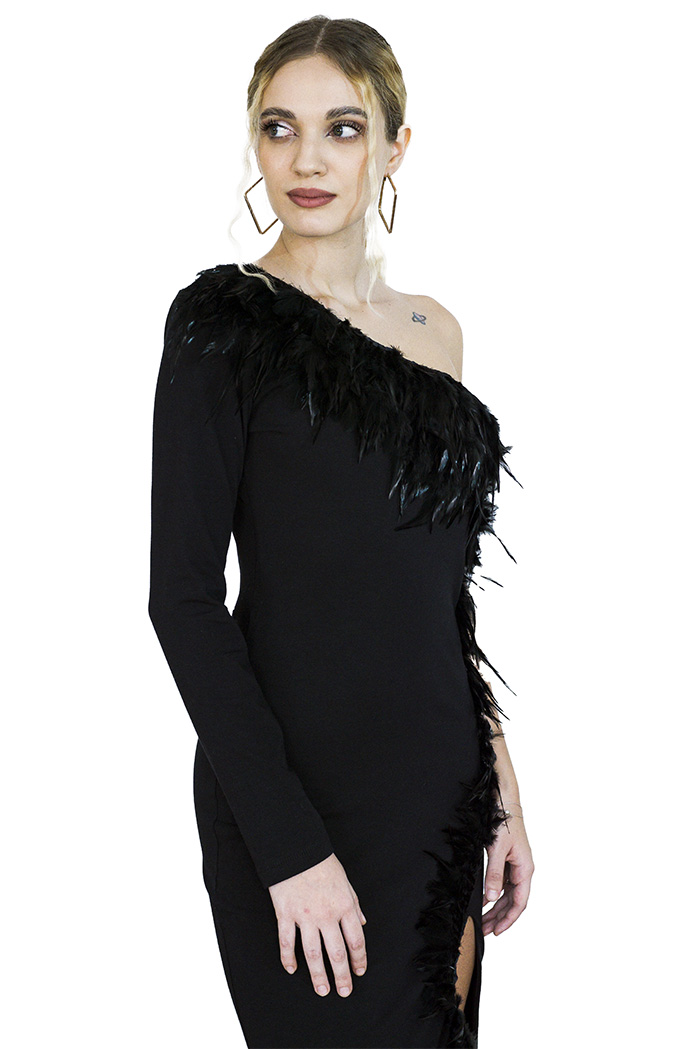 EVE Jersey Dress with feathers